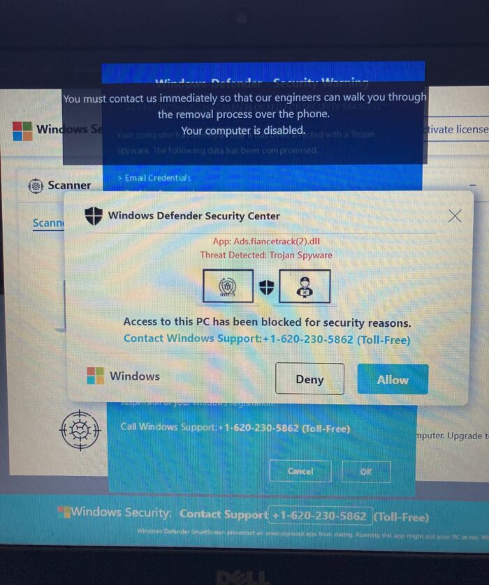 Screen shot of a Windows Detector Warning